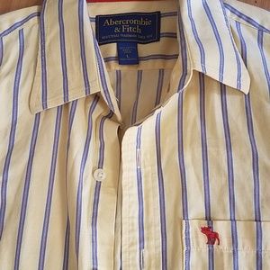 Abercrombie mens yellow blue stripe shirt large